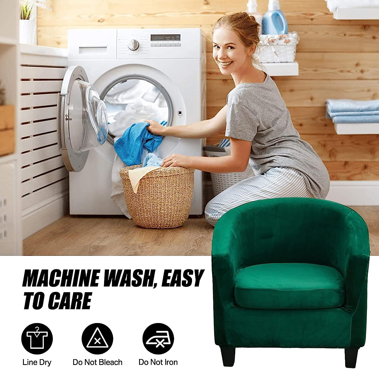Velvet Club Chair Barrel Chair Slipcover Tub Chair Cover with Seat Cushion Cover Non Slip Furniture Protector Couch Cover with Elastic Bottom for Hotel Bar,Sage Green 2025 - $36.99 –P4