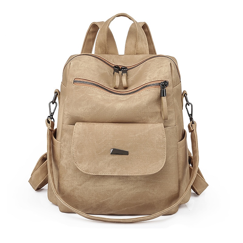 Dames rugzak Schooltas rugzak School Dagelijks Effen Kleur PU-nahka Grote capaciteit waterdicht Duurzaam Rits karamelkleur Zwart Blozend Roze 2025 - $46.99 –P11