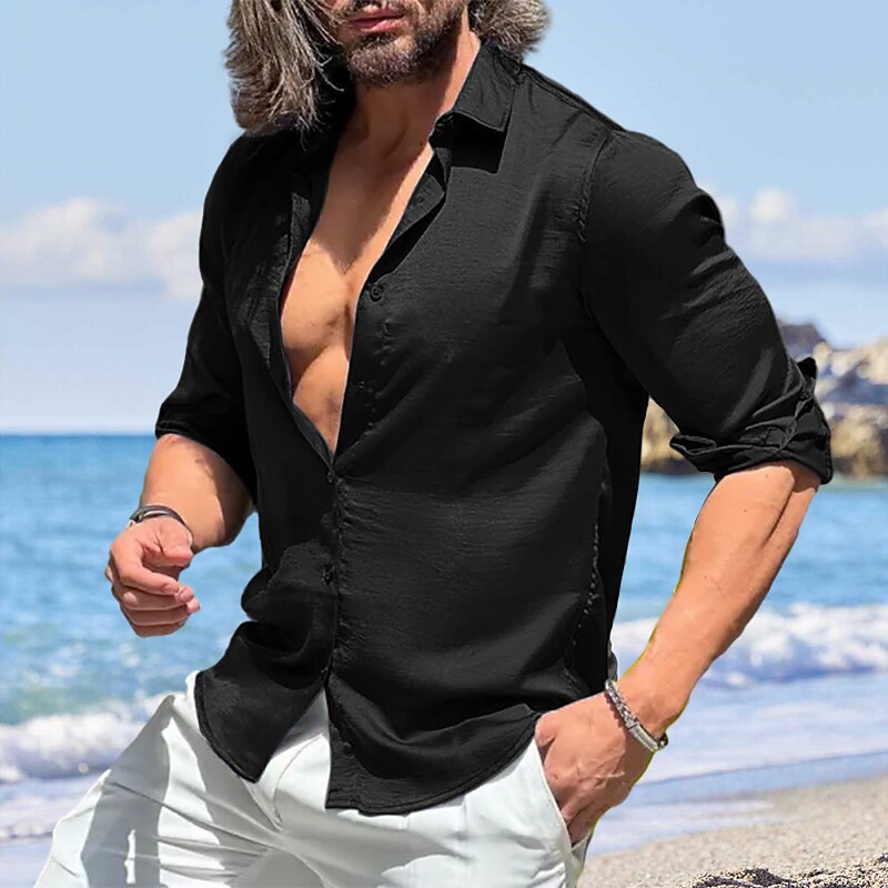 Herren Knopfhemd Lässiges Hemd Satinhemd Schwarz Weiß Wein Blau Grün Langarm Glatt Kargen Strasse Urlaub Grundlegend Bekleidung Modisch Freizeit 2025 - $22.99 –P5
