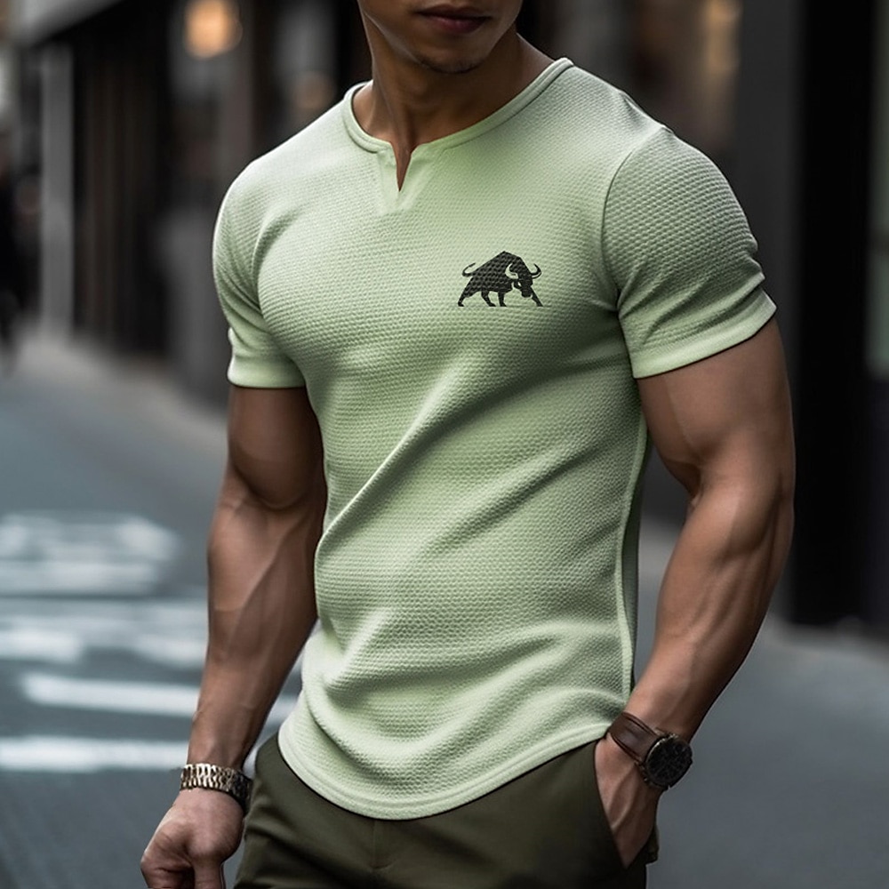 Herren Waffel-T-Shirt V Ausschnitt Bekleidung 3D-Druck Outdoor Täglich Sport Kurzarm Modisch Designer Basic 2025 - $20.99 -P4