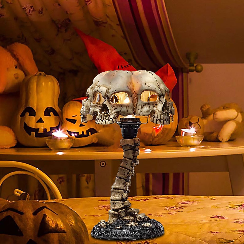 lebka stolní lampa svítící lebka noční světlo kreativní pryskyřice home office desktop ornament halloween decoration 2025 - $32.99 –P5
