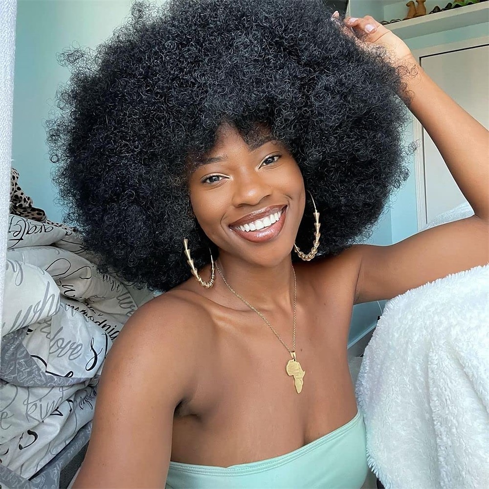 krátká afro paruka s ofinou pro černé ženy afro výstřední kudrnatá paruka 70. léta prémiová syntetická velká afro paruka karnevalová cosplay party paruka 2025 - $22.99 –P2
