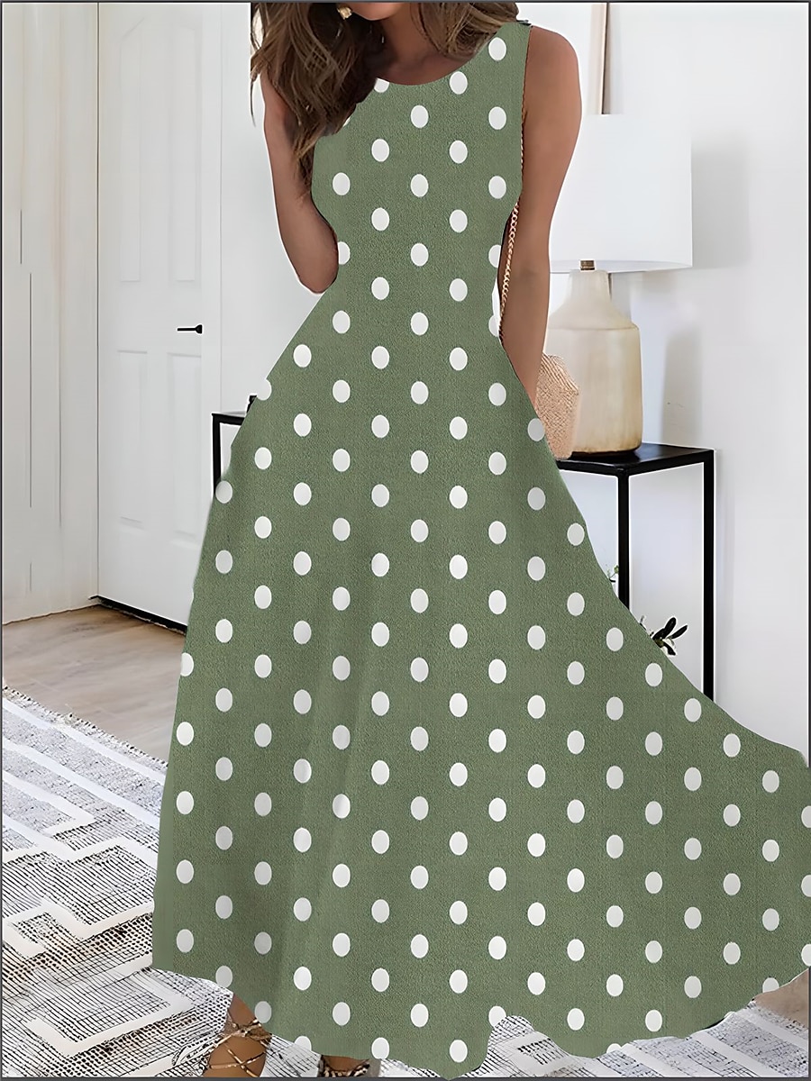 Mujer Estampado Vestido vintage vestido largo vestido largo Elegante A Lunares Cuello Barco Sin Mangas Diario Cita Verano Primavera Azul Piscina Verde Oscuro 2025 - $25.99 –P6