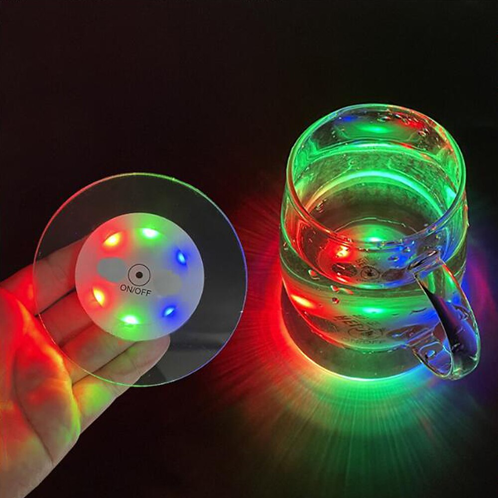 LED Cocktail Coaster Round Ultra-Thin LED Drink Coaster Luminous Coaster Non-Slip & Waterproof Transparent Beer Beverage Coasters for Club Party Wedding Christmas 1pc 2025 - $9.99 –P3