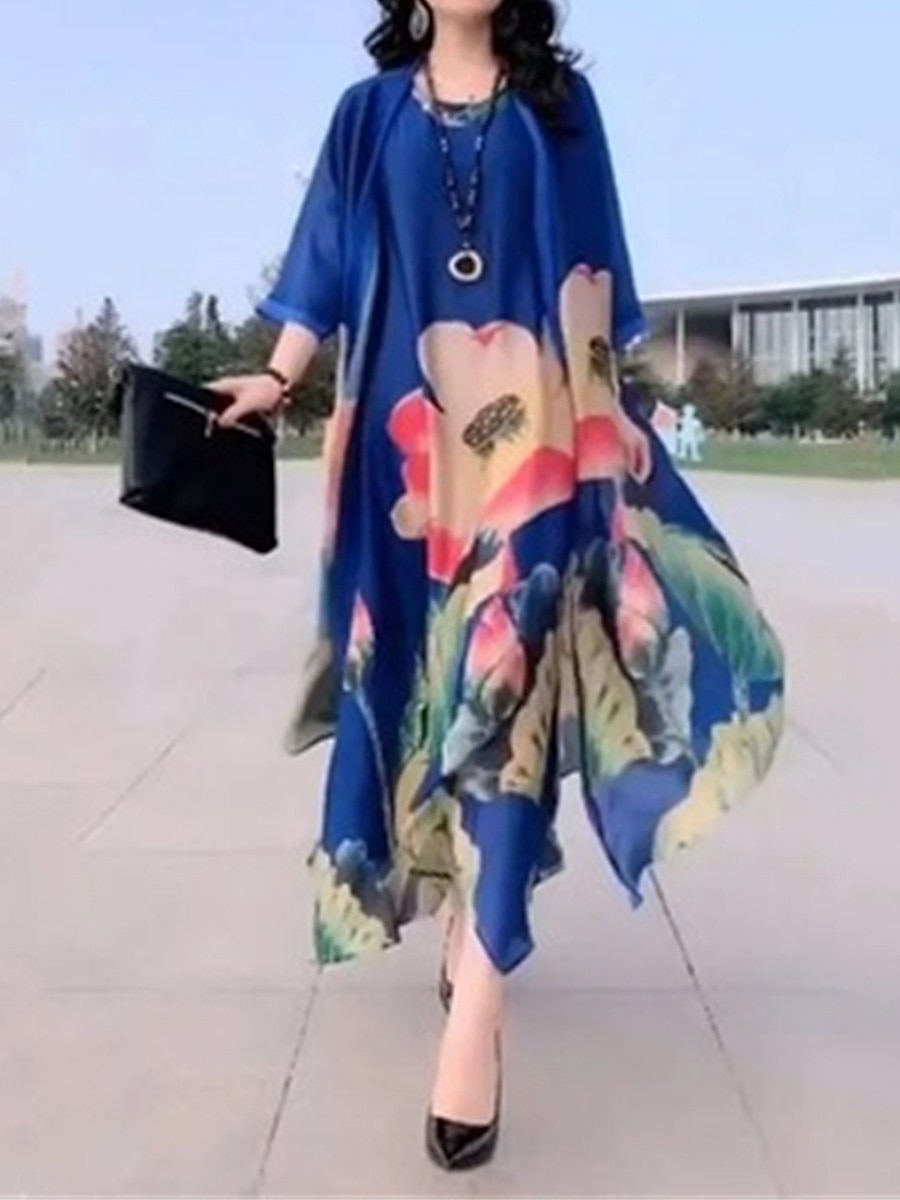 Damskie Zestaw sukienek Codzienne sukienki Sukienka rozkloszowana Sukienka z nadrukiem Moda Codzienny Kwiaty Nadruk Nadruk Sukienka midi Rękaw 1/2 Półgolf Urlop Codzienny Czerwony Niebieski 2025 - $34.99 –P7