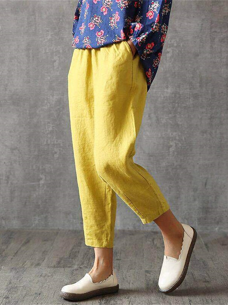 Damen Hose aus Baumwollleinen Hosen Hose Baggy-Hosen Mode Streetwear Volle Länge Mittlere Taille Einfach Tasche Elastischer Bund Baggy Atmungsaktivität Weich Außenbereich Mikroelastisch Urlaub 2025 - $16.99 –P4