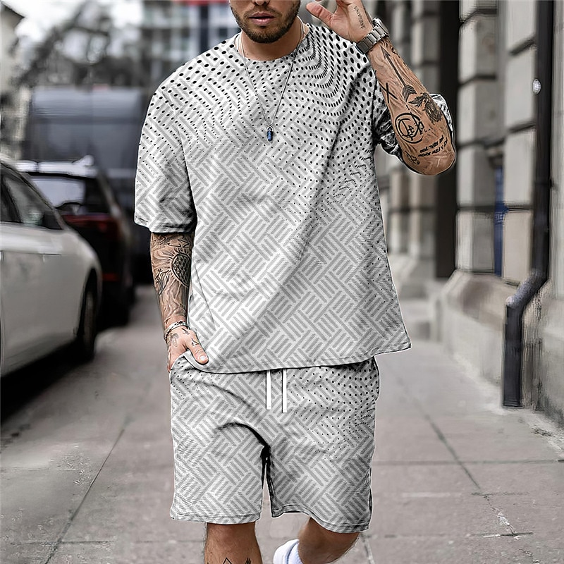 Pánské Geometrické tvary Grafické tisky 2ks Sady odpališť Odpovídající sady Krátký rukáv Krátké kalhoty Tričkový Sport Designové Na běžné nošení Venkovní Dovolená Denní Jaro léto Černá Trávová zelen 2025 - $30.99 –P2