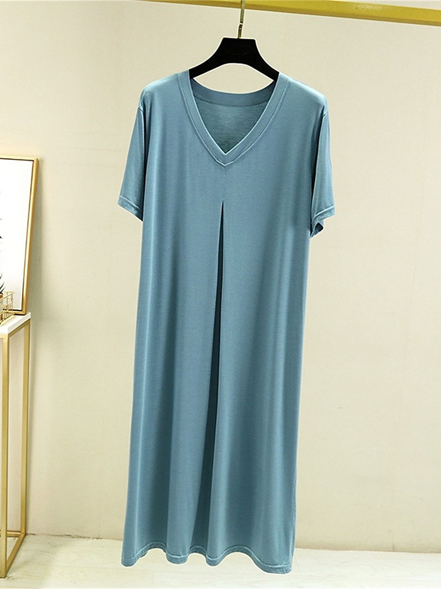Women's Pajamas Nightgown Nightshirt Dress Pure Color Simple Casual Soft Home Daily Bed Modal Breathable V Wire Short Sleeve Summer Fall Home Outfits 2025 - $12.49 –P4
