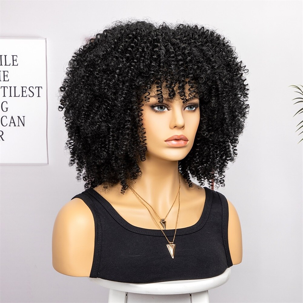perucas afro curtas e cacheadas com franja para mulheres negras perucas afro marrom crespo e cacheado para mulheres negras perucas sintéticas resistentes ao calor perucas marrons fofas perucas de de 2025 por $27.99 –P11