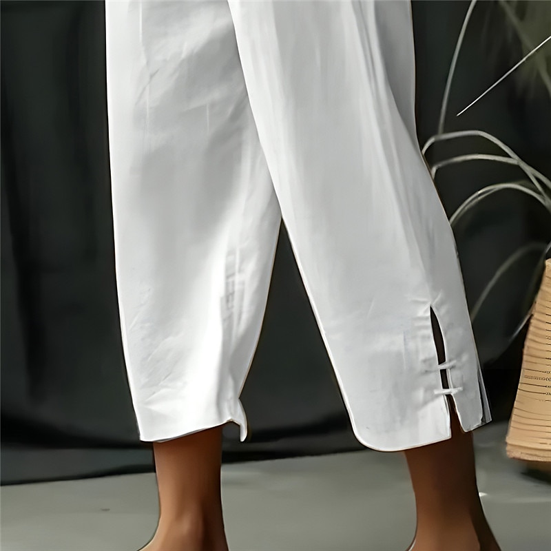 Lianlive Women's Linen Pants White Cotton Pull On Drawstring Summer Beach  Pants, Black, S : : Fashion