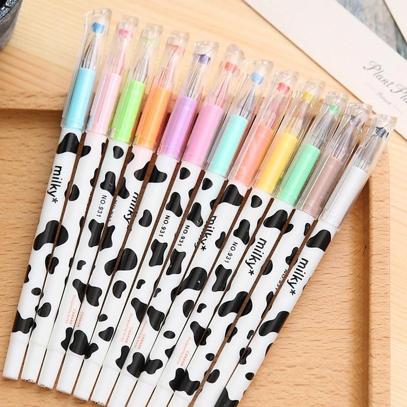 12 Stück/Set bunte, süße, milchige Kawaii-Kuh-Gelstifte für Geschenke im Büro, in der Schule, zu Hause, für Kinder, Freunde und Studenten, für den Schulanfang 2025 - $18.49 –P1