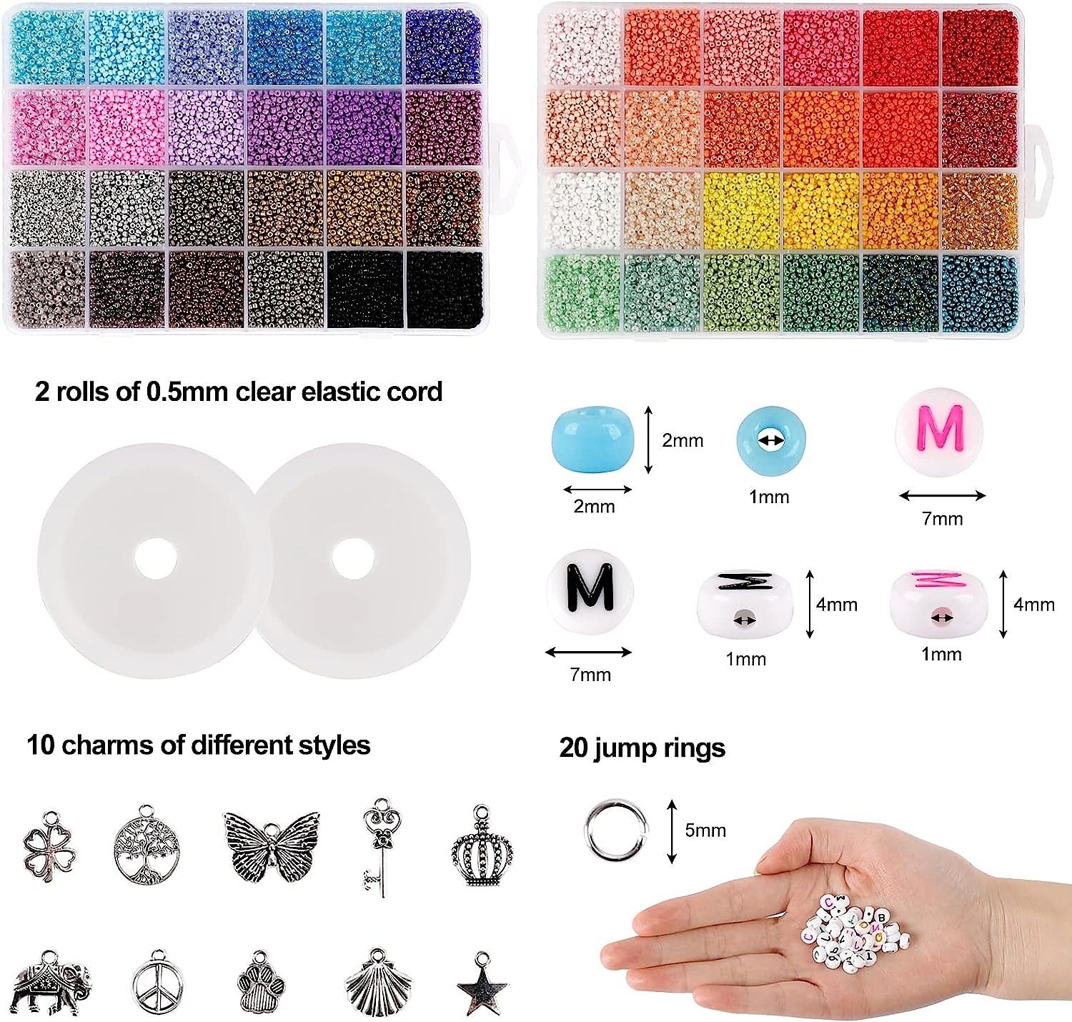 36000pcs perles de rocaille en verre 2mm perles 48 couleurs 12/0 petites perles de bracelets et 260 perles de lettre pour l'artisanat de fabrication de bijoux, kit de fabrication de bracelets de 2025 ? $26.99 –P3
