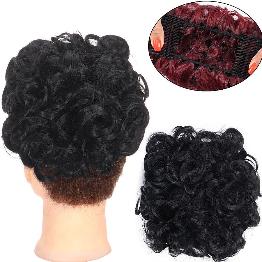 Gorgeous Curly Hair Bun Updo - Synthetic Elastic Band Comb Clips Hair Extension for Women 2025 - $15.99 –P7