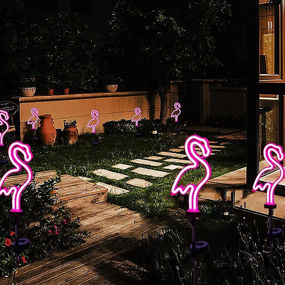Lâmpada de gramado de flamingo neon led solar à prova d'água, luz de estaca de jardim elegante para decoração de caminho externo, pátio e quintal de 2025 por $25.99 –P7