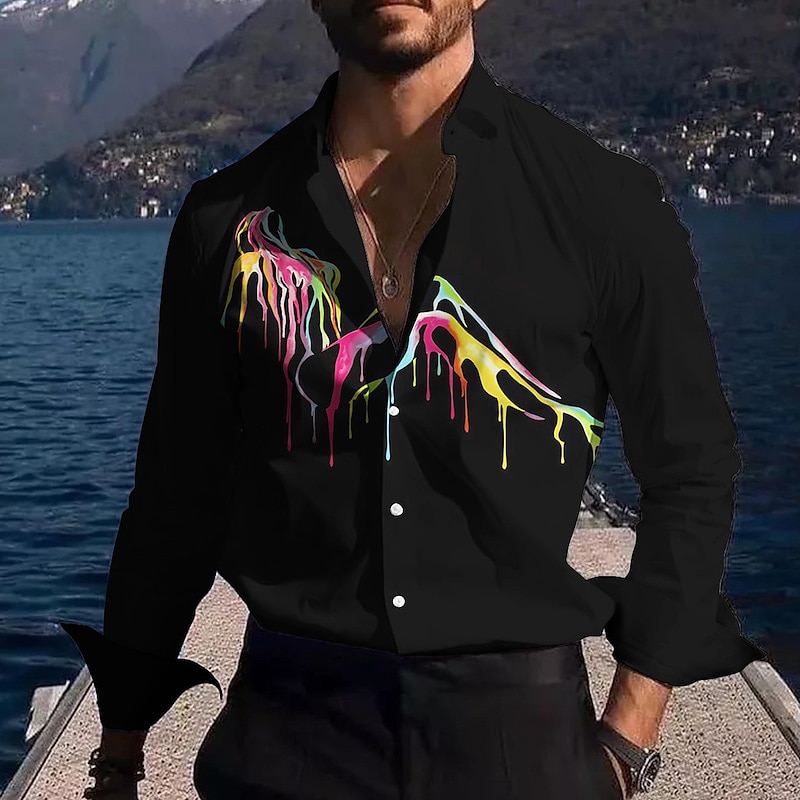 Bărbați Gradiant Cămașă Camașă cu nasturi Manșon Lung Modă Șic Stradă Designer În aer liber Casual Zilnic Toamna iarna Răsfrânt Imprimeu Negru Alb Galben Roșu-aprins Trifoi 2025 - $26.99 –P6