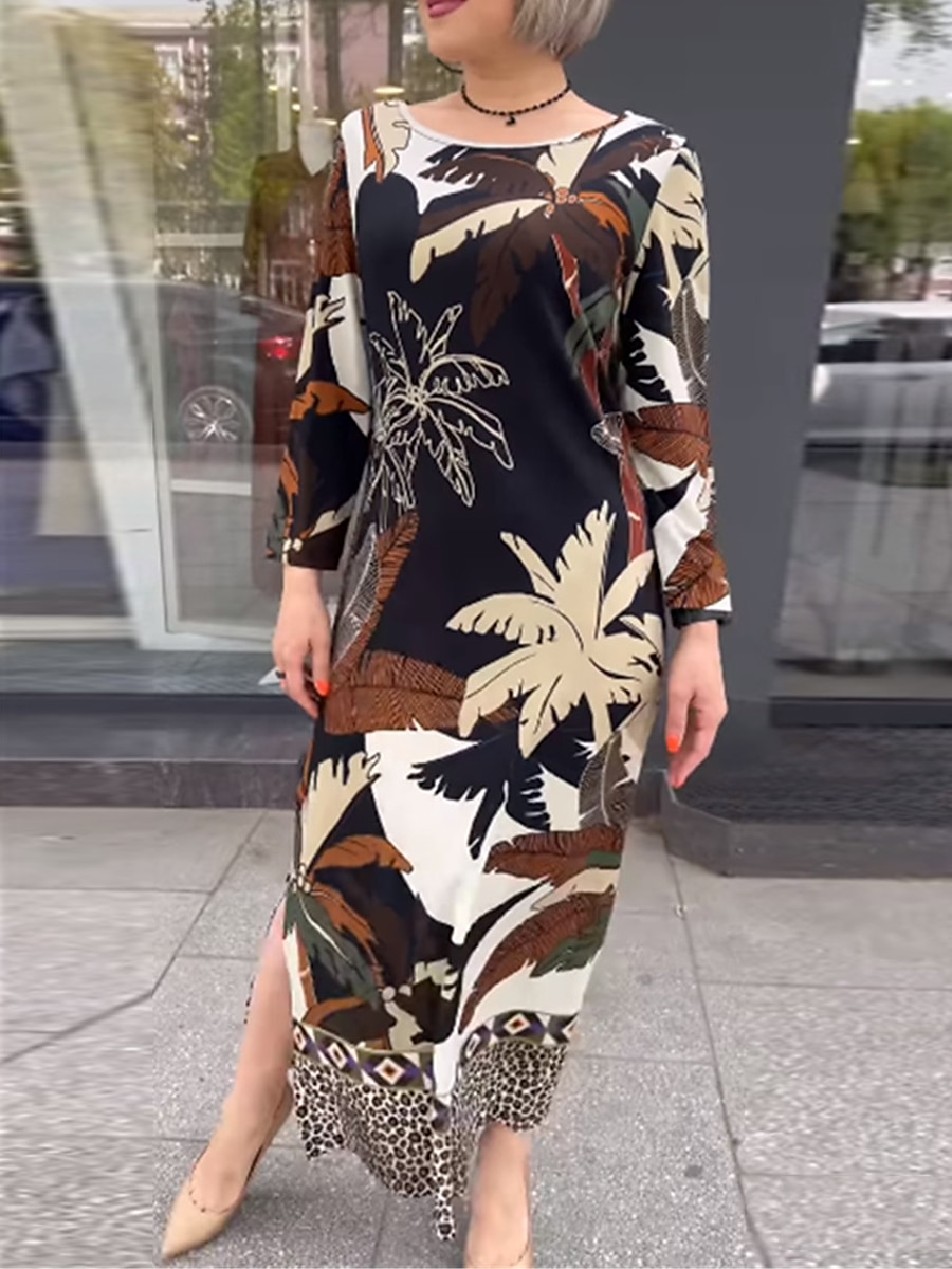 kvinners tre delt print crew neck maxi lang kjole daglig ferie langermet sommer våren 2025 - $6.59 –P1