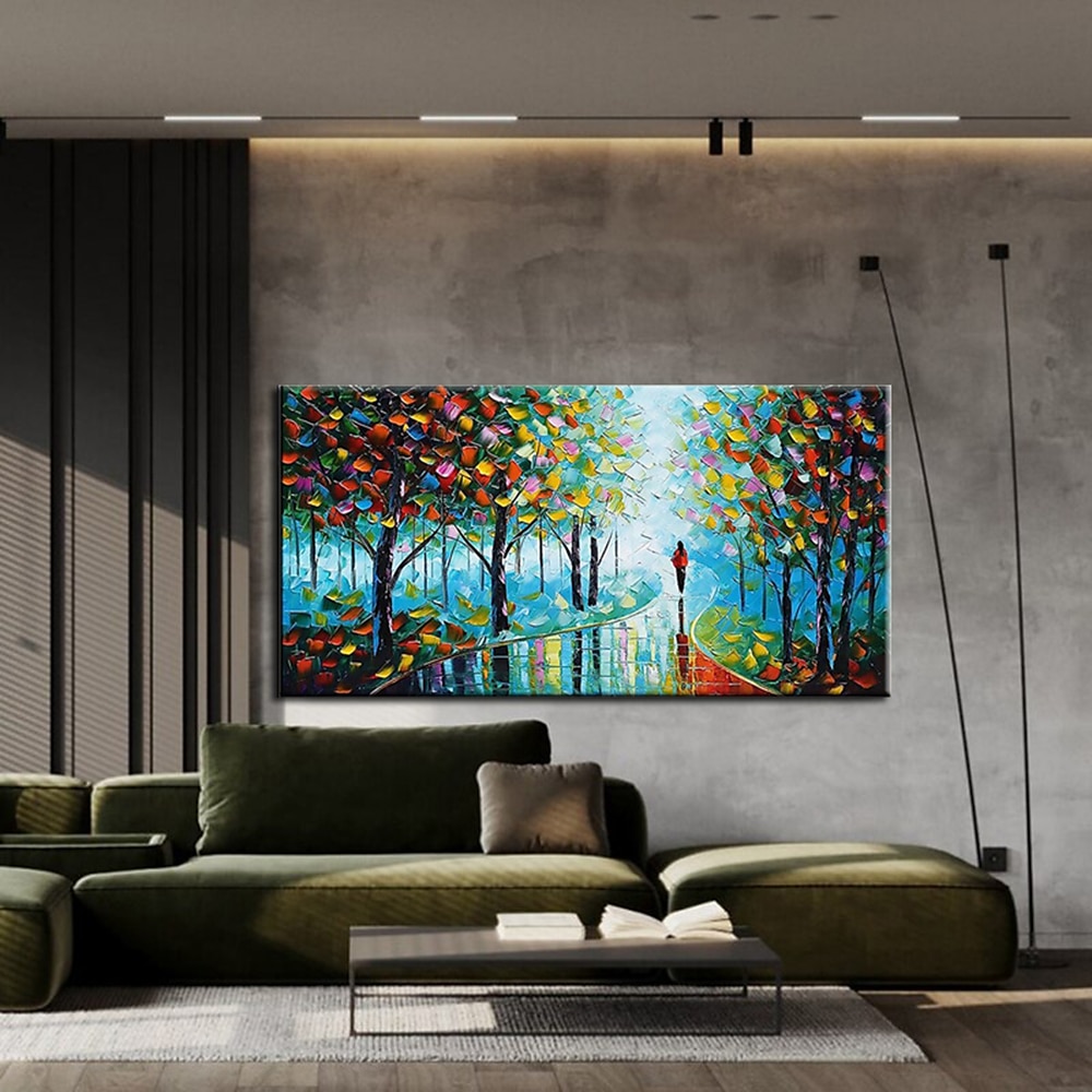 Ölgemälde handgemalte handgemalte Wandkunst abstrakte Regen Straße Baum Lampe Messer Landschaft Hauptdekoration Dekor gerollte Leinwand kein Rahmen ungedehnt 2025 - $114.99 –P7
