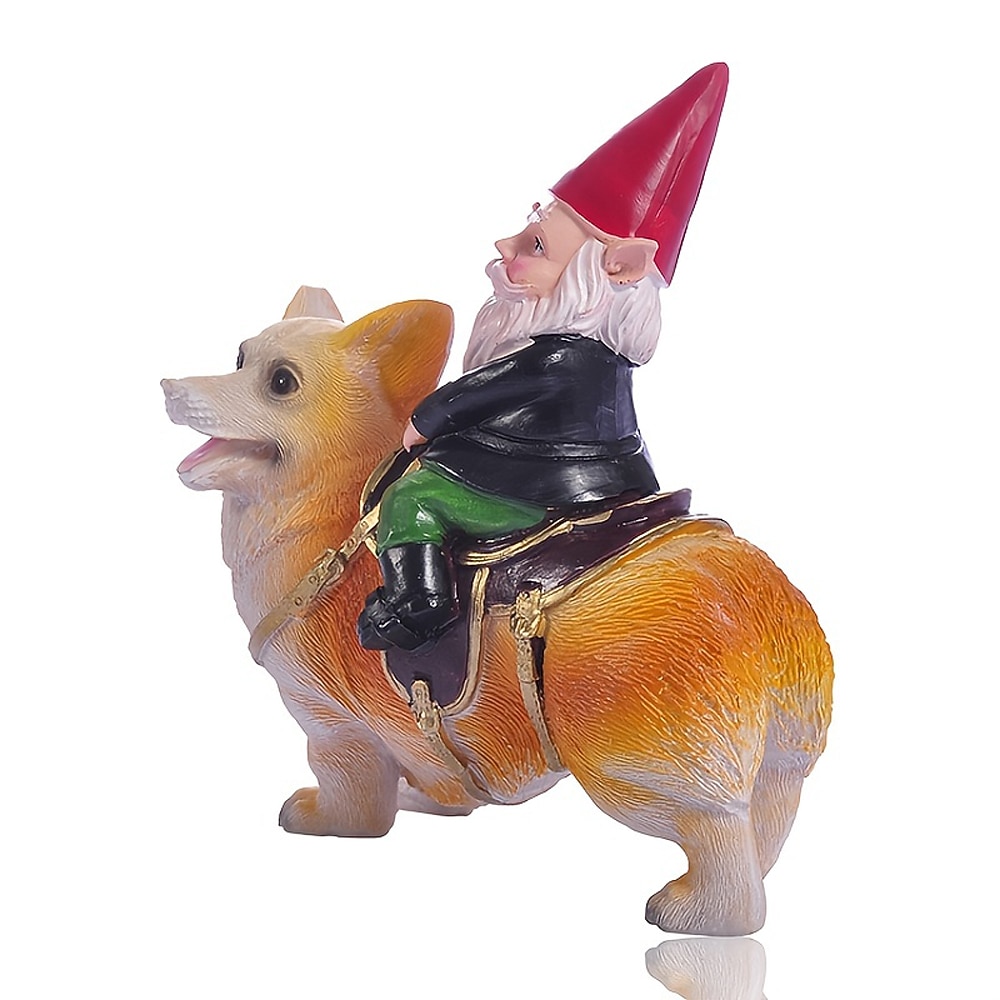 vicces srác kerti gnóm szobor - corgi lovagló gnóm - beltéri/kültéri kerti törpe szobor teraszra, udvarra vagy pázsitra 2026 - $15.99 –P2