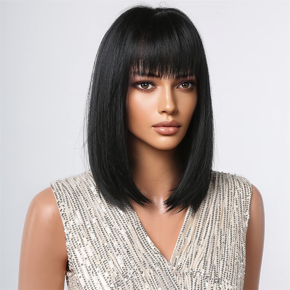 parrucche bob nere per donna parrucche bob corte con frangia parrucche dritte per uso quotidiano sostituzione dei capelli capelli naturali in cerca di uso quotidiano da ragazza del 2026 a $24.99 –P2
