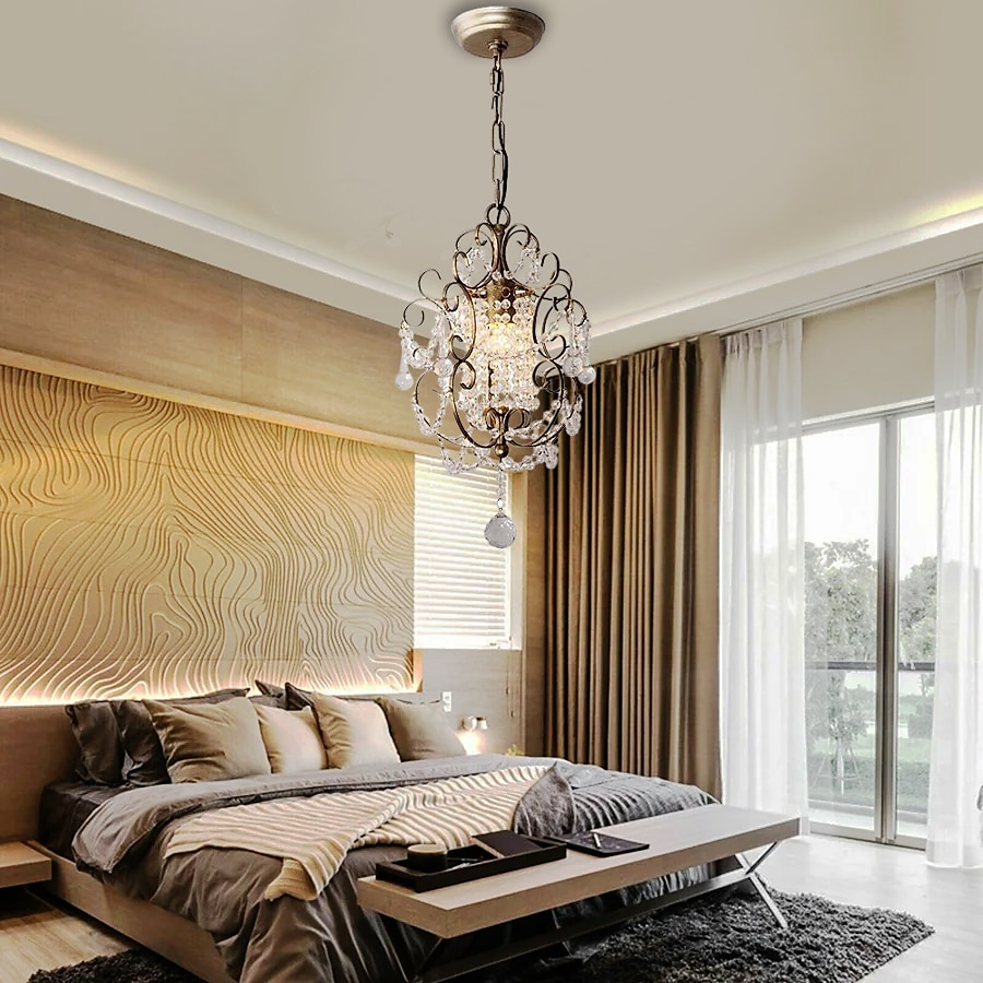 led lysekroner, pendellys loft rustikk enkelthode jern led krystall lysekrone metall soverom auditorium hengende lampe takbeslag lys belysning rustikk elegant gårdshus komp 110-240v 2025 - $257.89 –P11