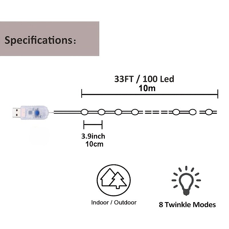 2025年 エレガントなウェディングパーティーレセプション 100LED トゥインクルスター銅線フェアリーストリングライト - 33フィート USB電源、リモコン付き、8モード、家庭菜園の装飾用  コレクション – $9.99 –P10