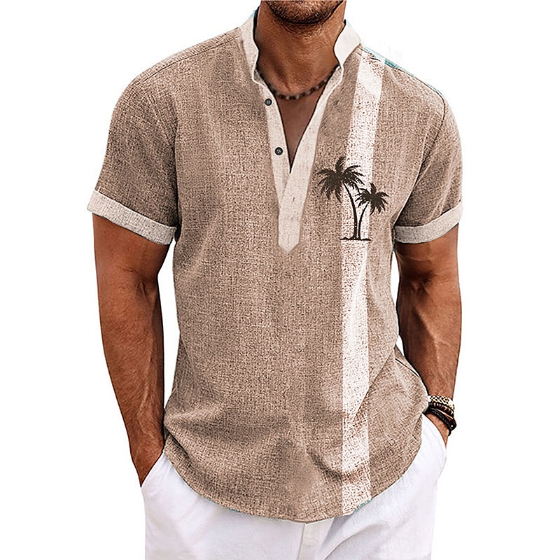 Herren Hemd leinenhemd Strandhemd Kokosnussbaum Outdoor Urlaub Hellgrün Marineblau Blau Braun Kurzarm Ständer Sommer Frühling Bekleidung Bedruckt 2025 - $29.99 –P7