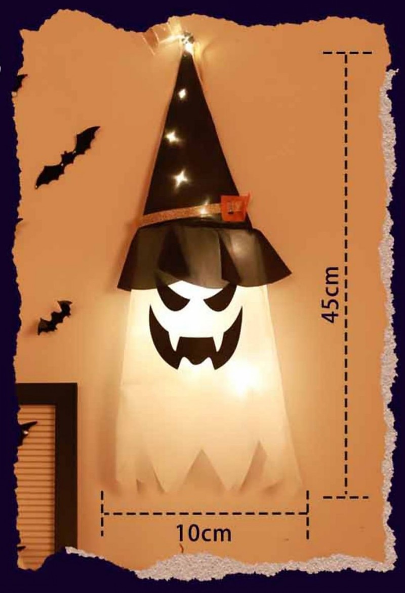 halloween osvětlený duch led blikající ďábel festivalová dekorace zářící čaroděj duch klobouk světelná dekorace závěsná lucerna halloweenská dekorace světlo party bar atmosféra malý světelný řetězec dýně 2025 - $6.49 –P7