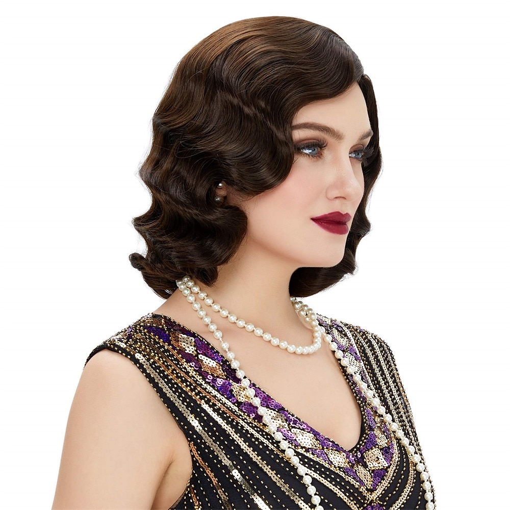 Finger Wave Paróka 1920-as Évek Retro Közép Hosszú Göndör Szintetikus Haj Nőknek Cosplay Karnevál Partira Jelmez Halloween Parókák 2025 - $19.49 –P4