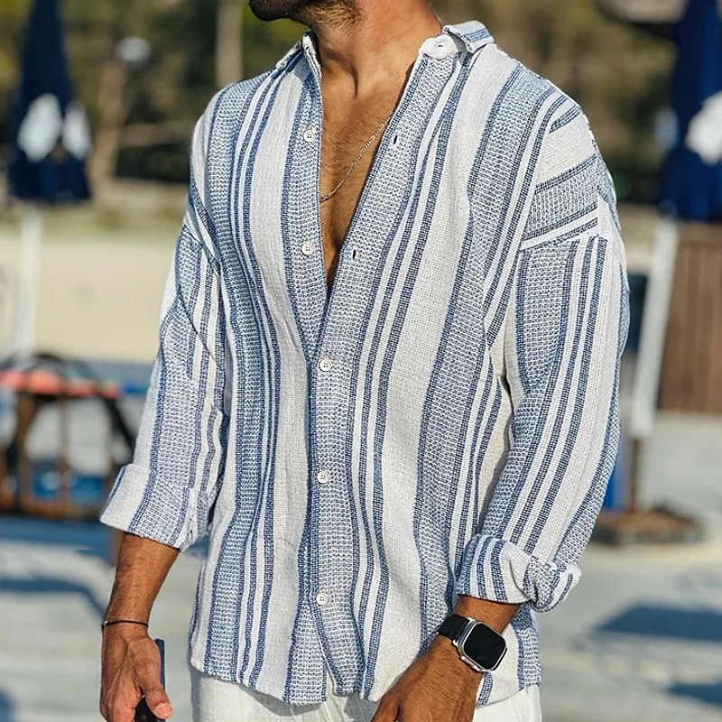 Men's Button Up Shirt Casual Shirt Summer Shirt Beach Shirt Pink Blue Dark  Green Long Sleeve Striped Turndown Spring & Summer Outdoor Holiday Clothing  Apparel Print 2024 - $20.99