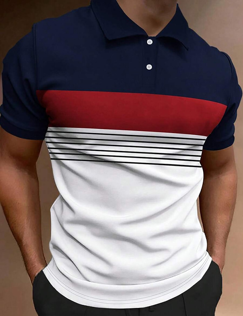 Men's Button Up Polos Polo Shirt Casual Sports Lapel Short Sleeve Fashion Basic Color Block Button Summer Regular Fit Fire Red Black White Army Green Dark Navy Dark Gray Button Up Polos 2025 - $16.49 –P6