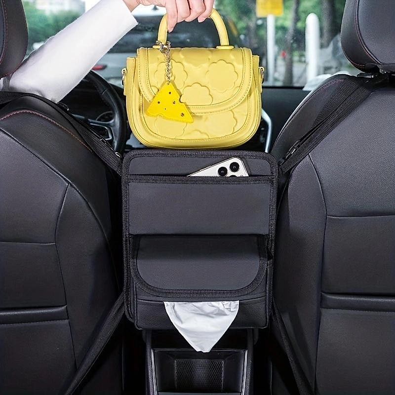 bilbarnstol mittorganiserare PU läder auto mellan stolsförvaring med fickor framsäte handväska hållare husdjursnät barriärorganisatör 2025 - $29.99 –P4