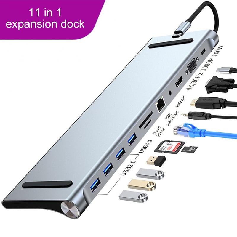11 in 1 Type C Dock USB Hub 3.0 Splitter Multiport Adapter 4K HDMI-compatible RJ45 SD/TF VGA PD for MacBook iPad Laptop 2025 - $78.99 –P1