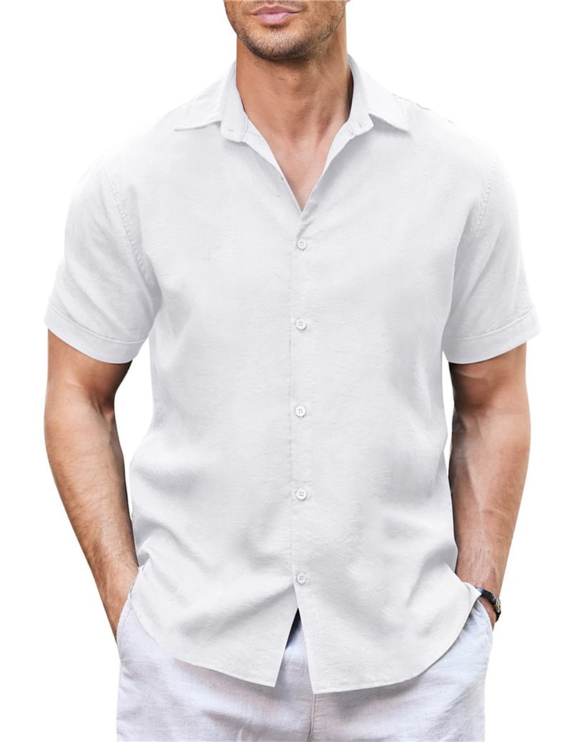 Men's Shirt Linen Shirt Guayabera Shirt Summer Shirt Beach Shirt Button Up Shirt Plain Vacation Casual White Blue Khaki Gray Short Sleeve Lapel Summer Clothing Apparel Patchwork 2025 - $18.49 –P14