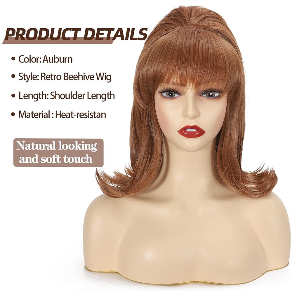 Bijenkorf Perkamenten Rood Vrouwen 60s 70s Perkamenten met Pony Krullend Synthetisch Vintage Drag Queen Perkamenten Cosplay Feest Perkamenten Halloween Perkamenten 2026 - $16.99 –P12