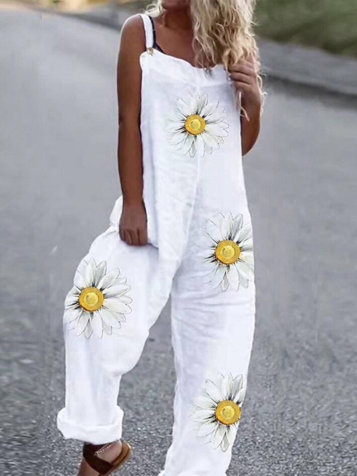 Mulheres Normal Macacão Roupa de rua Floral Sem Manga Perna larga Gola Redonda Imprimir Férias Rua Ajuste Largo Branco Rosa Azul Verão de 2025 por $26.99 -P4