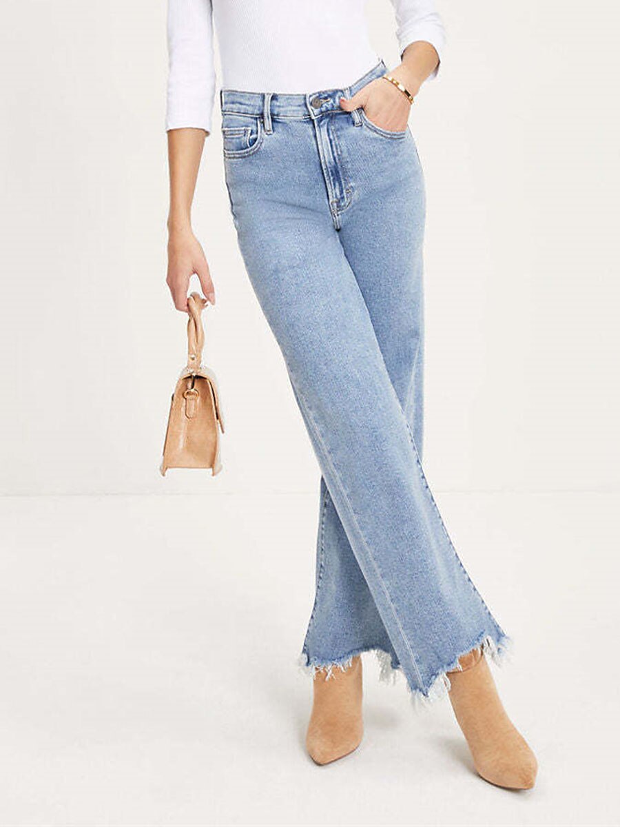 Women's Jeans Wide Leg Chinos Full Length Cotton Tassel Fringe Pocket Micro-elastic High Waist Streetwear Simple Outdoor Vacation Blue S M Summer Fall 2023 - US $32.99 –P11