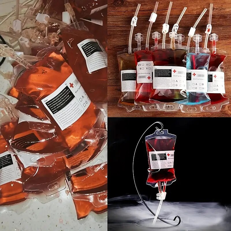 10 sztuk worki z krwią na napoje dekoracje na imprezę halloweenową halloween worki z krwią woreczki na napoje wielokrotnego użytku torby do iv napój wampir akcesoria pielęgniarka z okazji ukończenia 2025 - $18.99 –P1