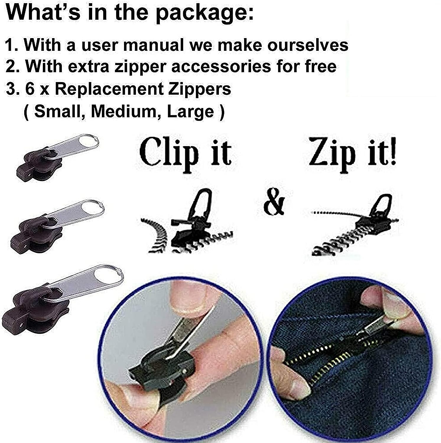 6Pcs Fix A Zipper Zip Slider Rescue Instant Repair Kit Replacement Black