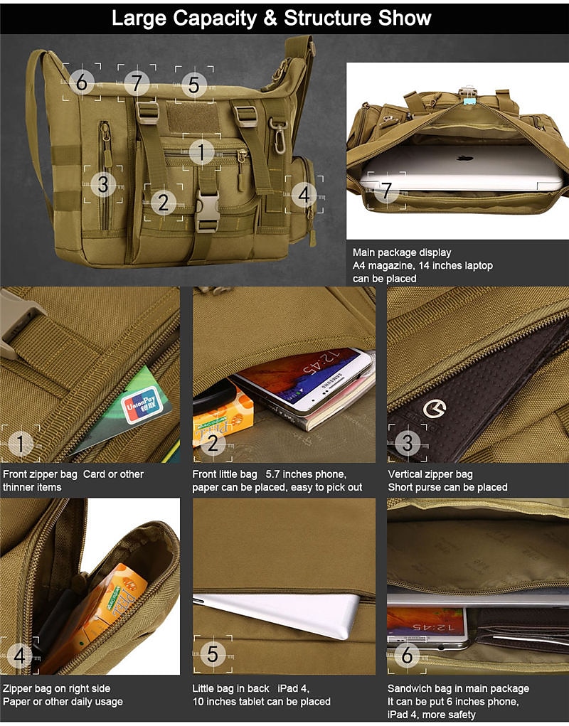Men's Computer Bag Army Fan Camouflage Shoulder Bag  Large Messenger Bag Ipad3 Men's Bag A4 Book Leisure Bag 2025 - $36.99 –P2