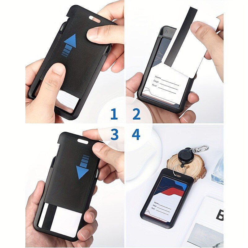 Sliding Badge Holder Hard Black Vertical Plastic Card Case Protector With Retractable Badge Reel Carabiner For Office School ID Credit Proximity Key Card Drivers License And Pass, Back to School Gift 2025 - $9.99 –P6