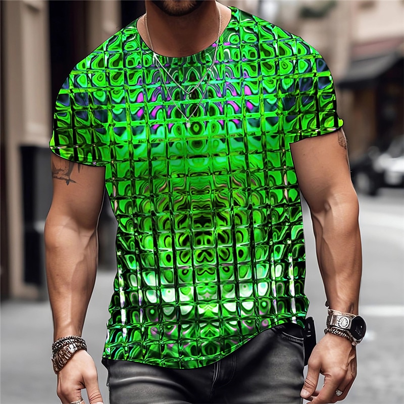 Herre Grafisk Geometrisk metallisk skjorte T skjorte Kortermet T skjorte 3D-utskrift Crew-hals Skjorte Årgang Mote Designer utendørs Daglig Sport Blå Lilla Oransje Vår sommer Klær S M L XL 2XL 3XL 2025 - $17.99 –P3