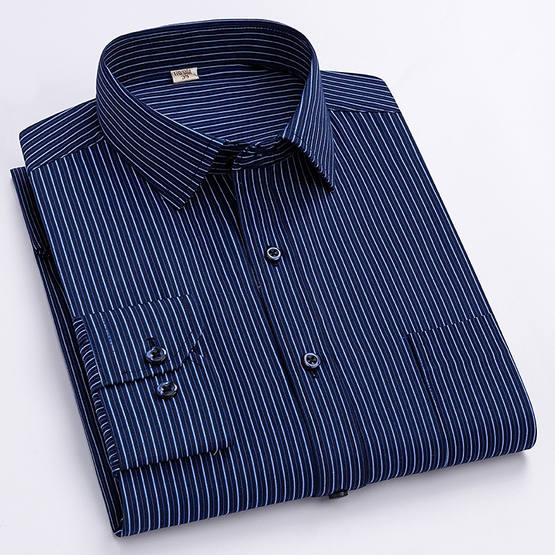 Dress Shirt Striped Shirt Work Shirt Non Iron Shirt Stripes and Plaid Wedding Office & Career Black White Dark Navy Navy Blue Long Sleeve Turndown All Seasons Clothing Apparel 2026 - $31.99 –P8