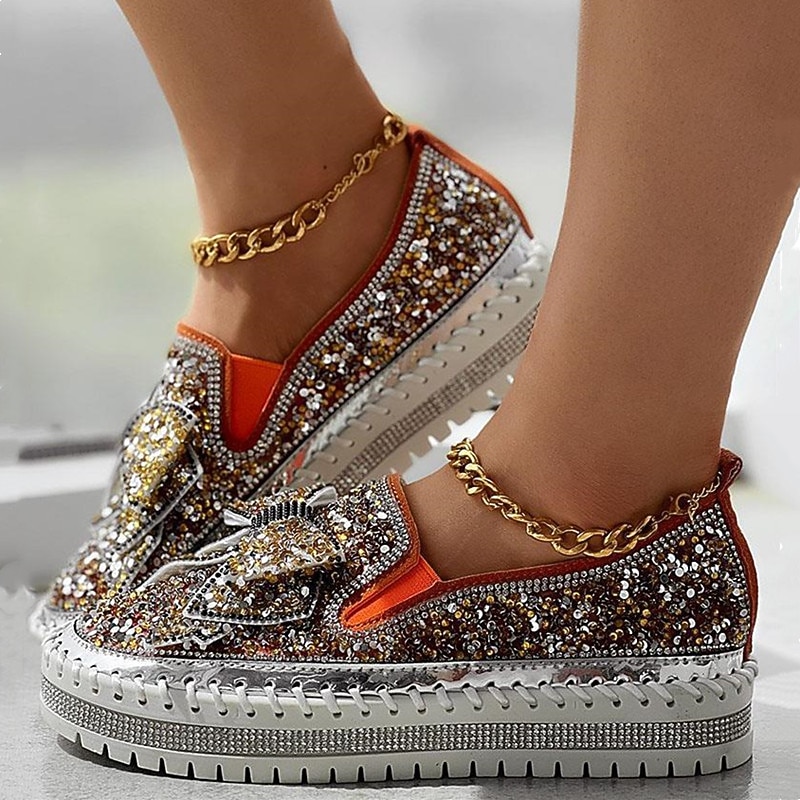 Zapatillas sin cordones con brillantes diamantes de imitación para mujer: mocasines con plataforma y lazo con purpurina para fiestas, ropa informal y de calle 2026 - $46.99 –P2