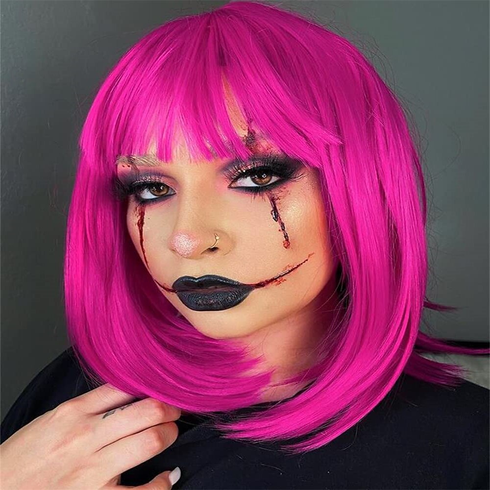 Peruca Roxa com Franja Peruca Bob Curta e Lisa para Mulheres 12 Polegadas Peruca Sintética Colorida de Festa Perucas de Halloween de 2026 por $18.49 –P9
