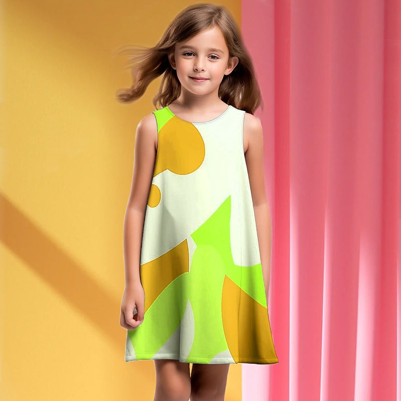 ragazze' 3D Pop art Fantasia geometrica Color Block Vestito Senza maniche Stampa 3D Estate Primavera Da mare Sportivo Giornaliero stile sveglio Informale Dolce Bambino 4-12 anni Abito casual Abito del 2025 a $13.99 –P4
