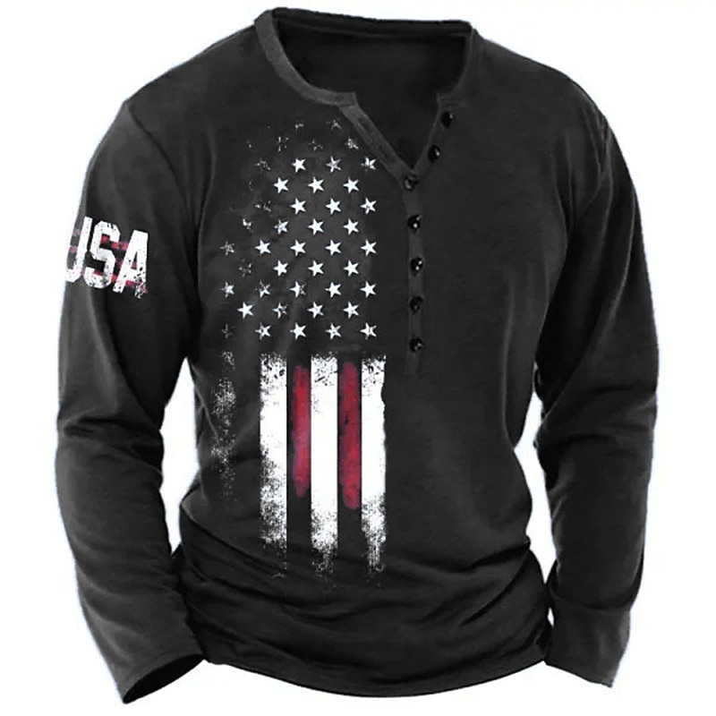 4 luglio 2026 250° Memorial Day Maglietta a manica lunga Henley con stampa 3D grafica nazionale per uomo del 2026 a $24.99 –P4
