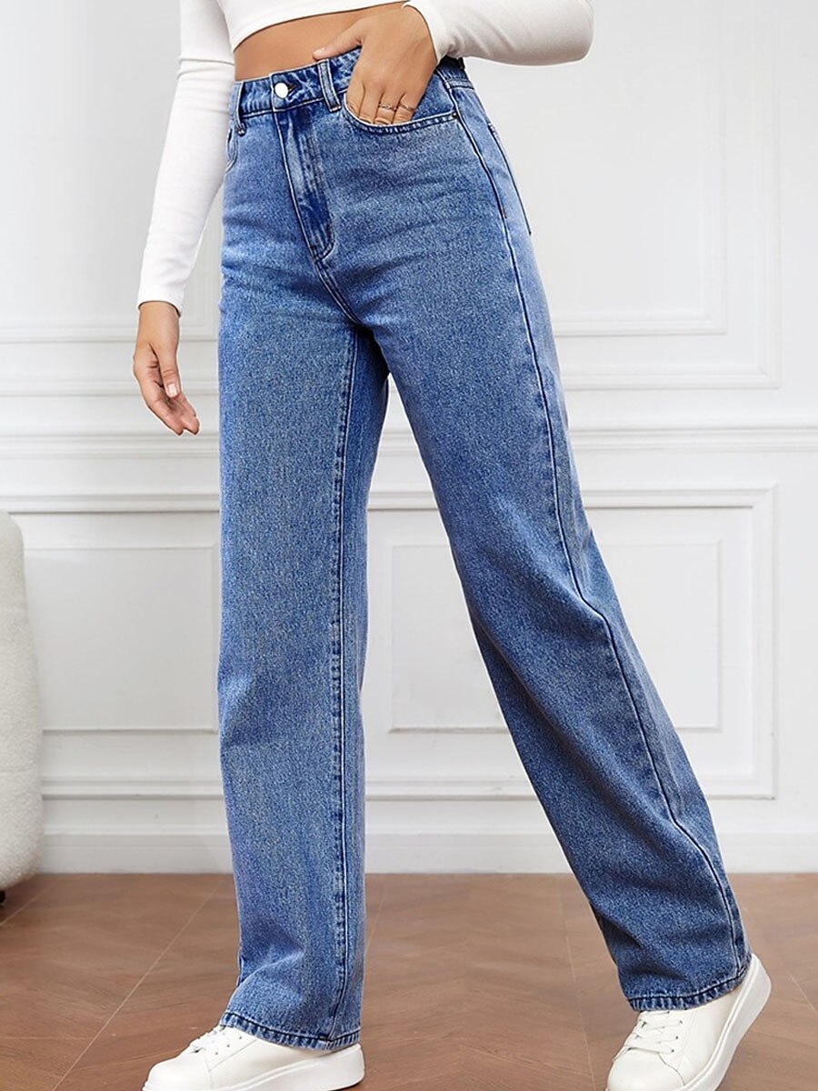 Women‘s Moms Jeans Pants Trousers Straight Full Length Cotton Pocket Micro-elastic High Waist Streetwear Simple Outdoor Vacation Robin‘s Egg Blue Light Blue S M Summer Spring 2023 - US $29.99 –P6