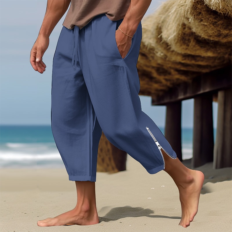 Voor heren Linnen broek Zomerbroek Strandbroeken Trekkoord Elastische taille Been met rits Effen Comfort Ademend Casual Dagelijks Feestdagen Modieus Klassieke Stijl Zwart Wit 2025 - $21.99 –P12