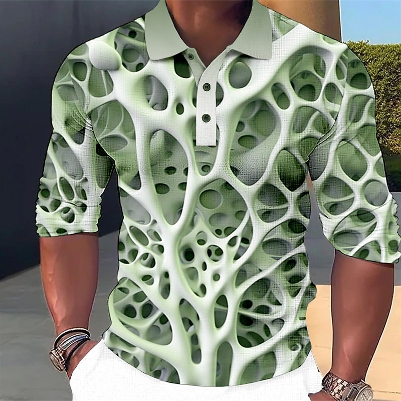 Herr Grafisk Pikétröjor Golftröja Långärmad Polotröjor Skjortor med krage Ledigt Semesterkläder Rave Wear Festkläder Knappar 3D-utskrift Blågrön Blå Purpur 2025 - $23.99 –P5
