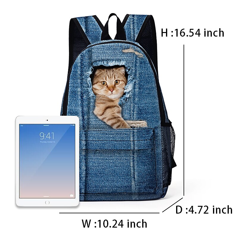 3D Cat Print Denim Backpack for Kids – Cute Animal School Bag with Large Capacity and Fun Design for Boys and Girls 2025 - $29.99 –P8